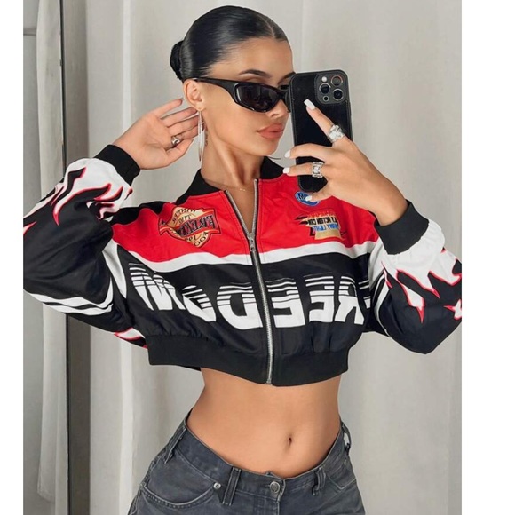 Motto Graphic Bomber Jacket ❤️ - Picture 3 of 4